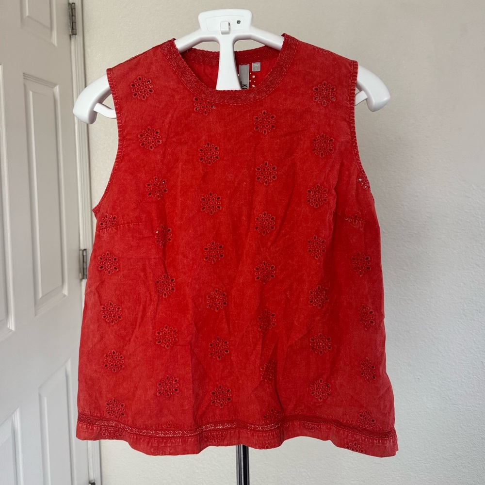 Kut From The Kloth Women’s Red Embroidered Cotton Tank Top